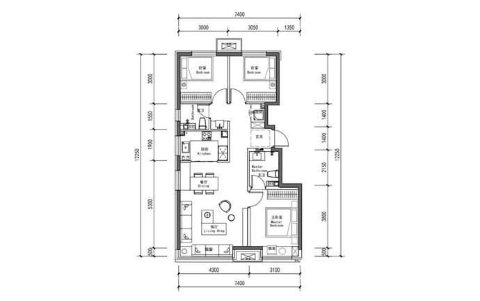 宸悦国际建面94㎡三居