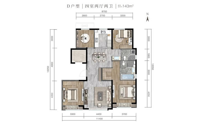 保利绿城和锦诚园建面143㎡四居